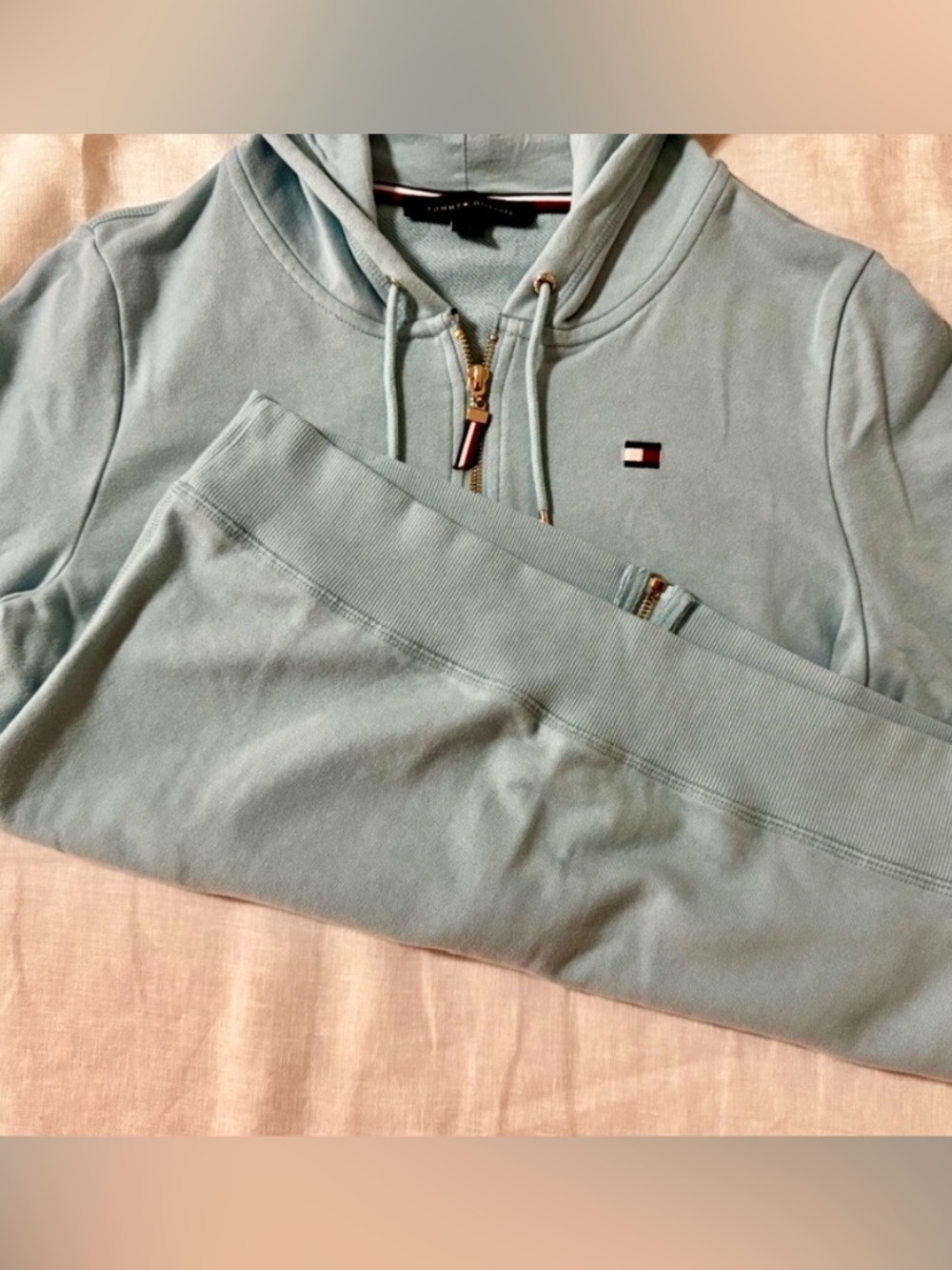 Tommy Hilfiger Pastel Blue Full Zip Up Hoodie Sweatshirt Size Medium - Picture 14 of 14